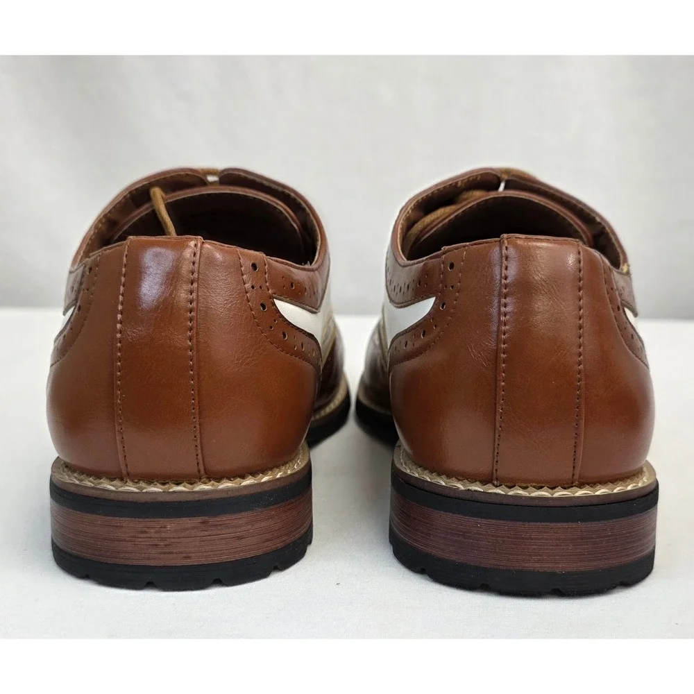 Metro Charm Mens Brown White Spectator Wingtip Oxford Shoes and Belt Set 9.5